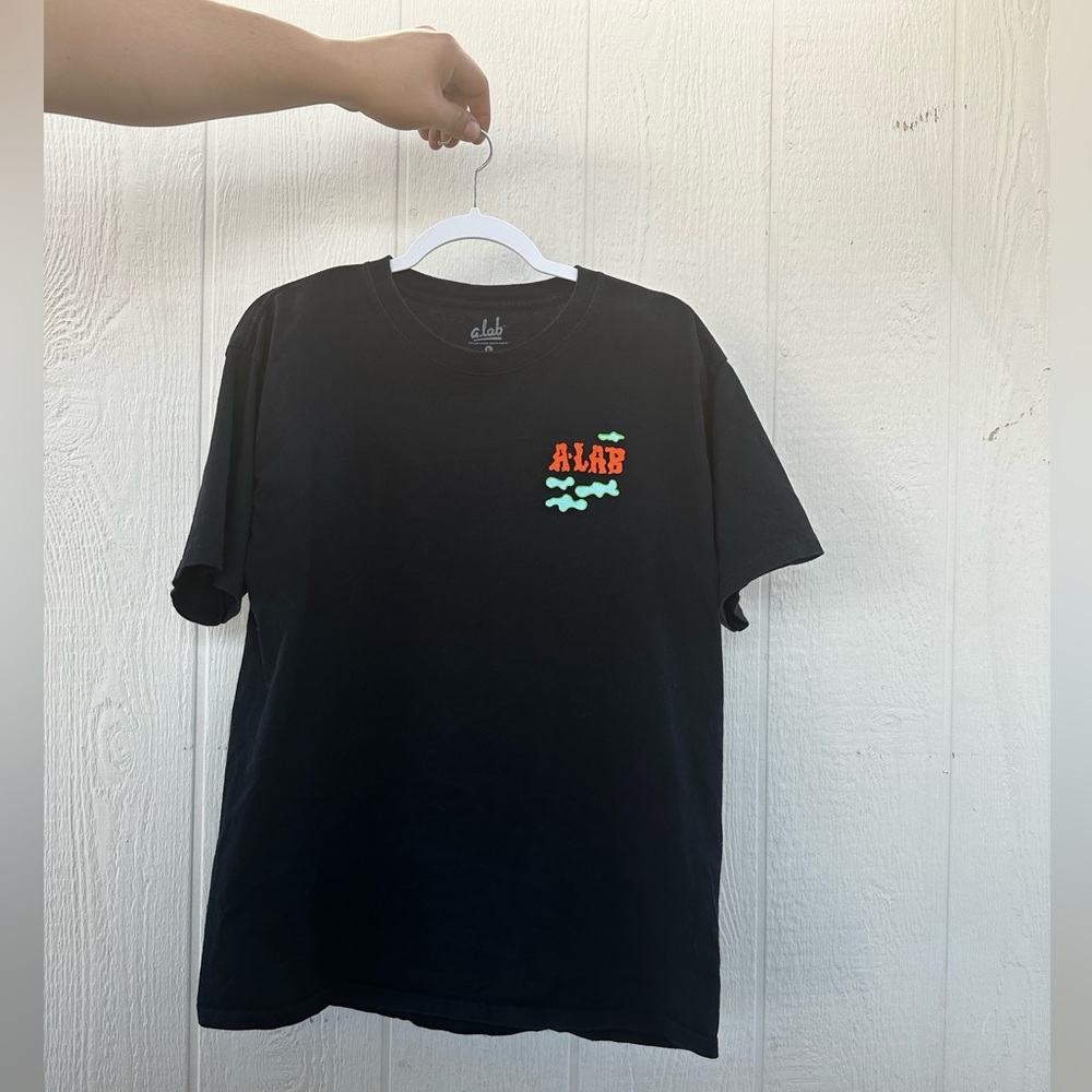 ALAB Black graphic tee with red and blue designs